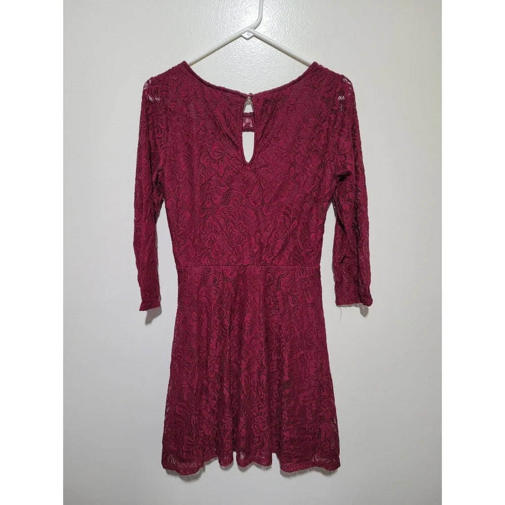 Almost Famous Lace Fit & Flare Dress youth juniors Large Burgundy Cutout Keyhole